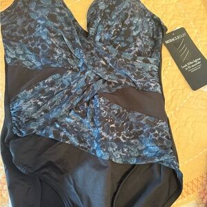 Miraclesuit Black and Blue Patterned One Piece Swimsuit
